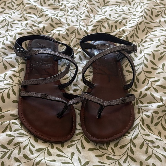 Roxy Glittery Silver and Brown Sandals size 9 - Picture 1 of 6